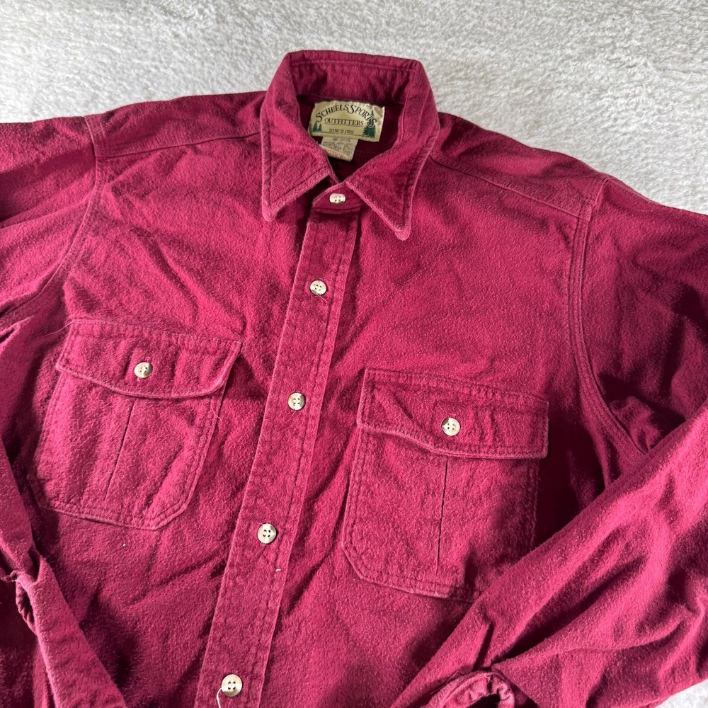 Vintage Scheels Sports Outfitters Flannel Shirt Red Medium Tall Made in USA‎